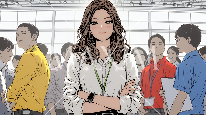 ビジネスフェアに参加しているビジネスウーマン