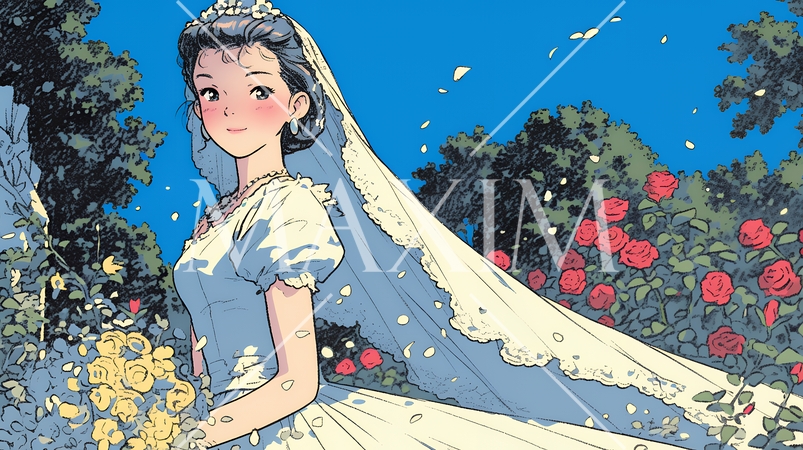 白いウェディングドレスを着ている花嫁：ジューンブライド