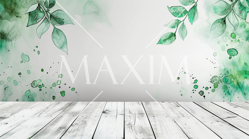 新緑の水彩画によるフレームのある背景画像