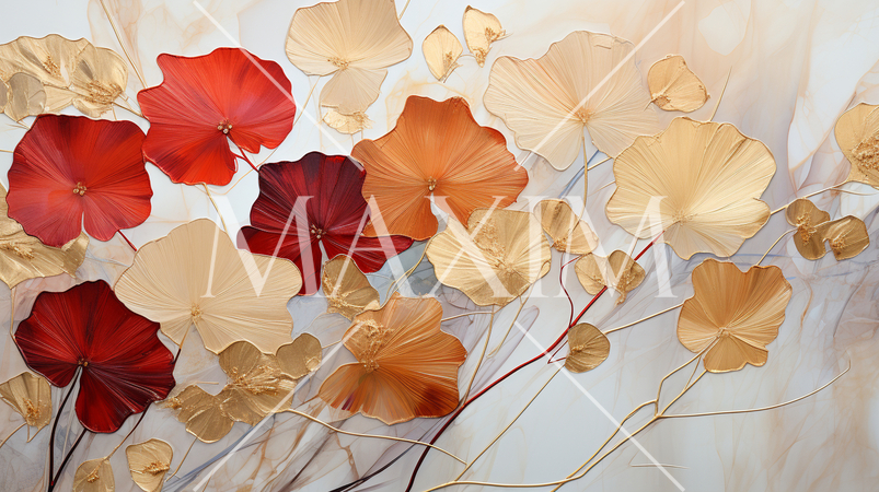 紅葉で黄金に輝く秋の植物を琳派的な表現