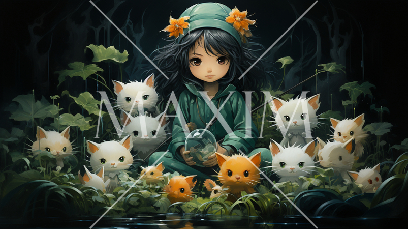 ハロウィンの夜の草むらや森に潜む猫たち