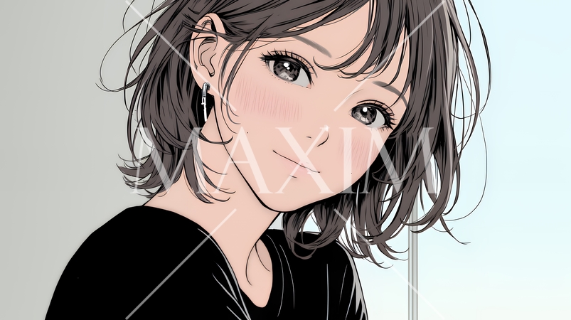 頬を赤らめて、照れ笑いする若い女性