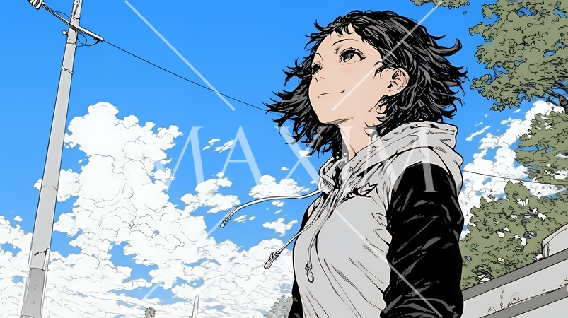 ぼんやり空を見上げている若い女性