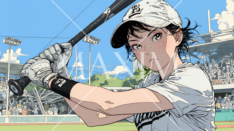 野球をしている若い女性