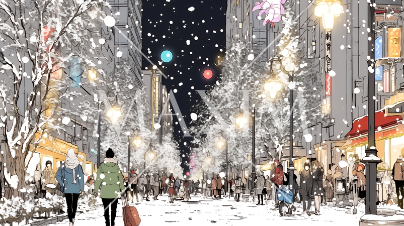 ホワイトクリスマスの都会の夜