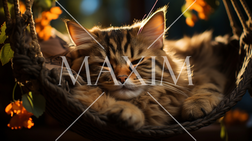 ハンモックで昼寝中の猫