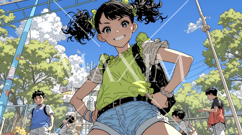 生意気な（挑戦的・自信満々・勝ち誇った）顔をしている女の子