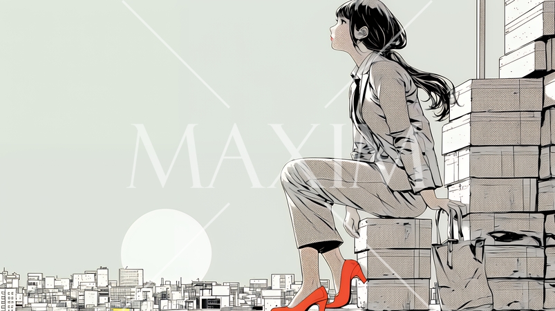 コンクリートブロックを積み上げているビジネスウーマン：計画の段階的積み重ねの比喩