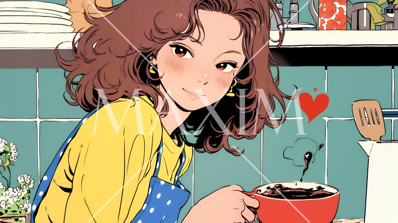 バレンタインプレゼント用のチョコレートを一生懸命作っている若い女性