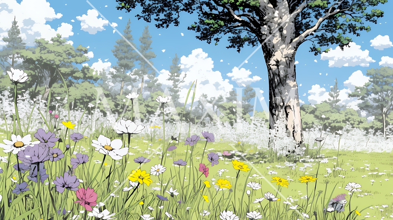 花が咲き乱れる春の野原