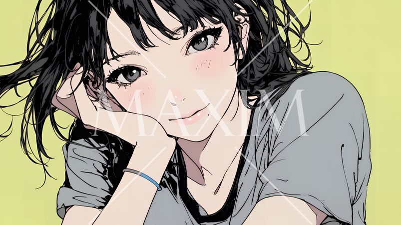 お茶目な（生意気な表情をした遊び心のある）若い女性