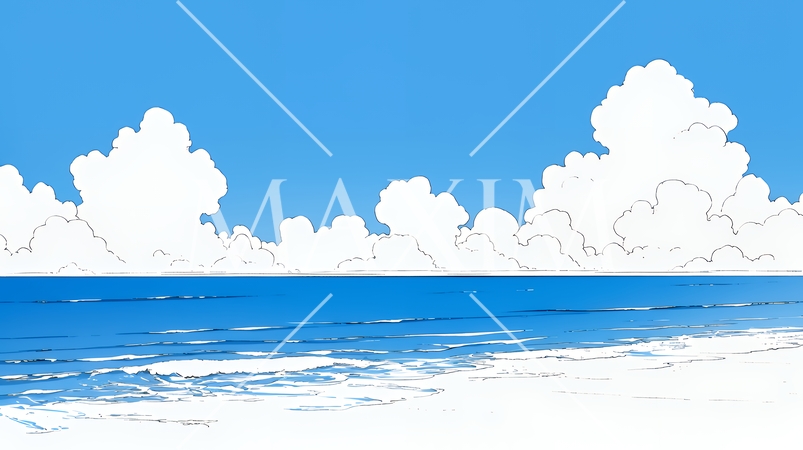 夏のビーチの風景（シンプルな色使い）