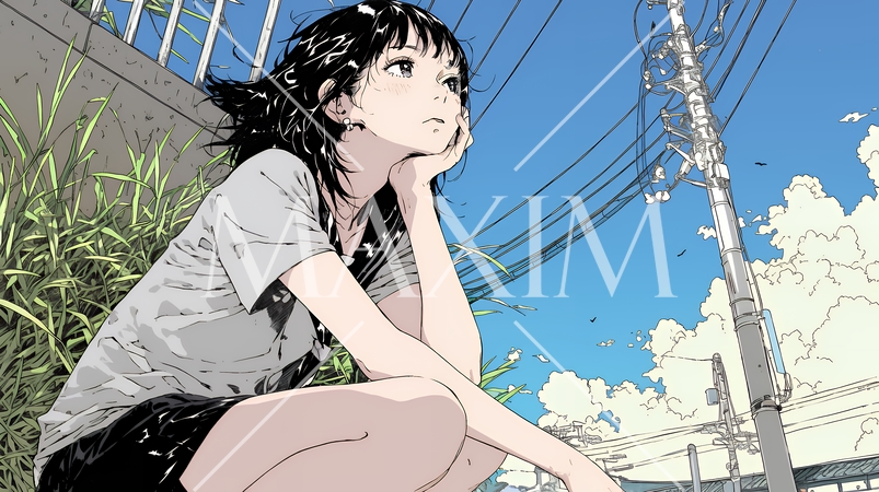 ぼんやり空を見上げている若い女性