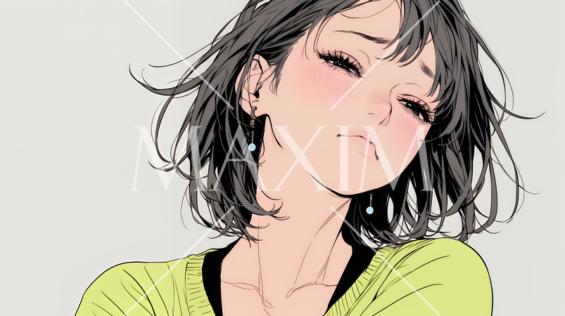 ため息をつく若い女性