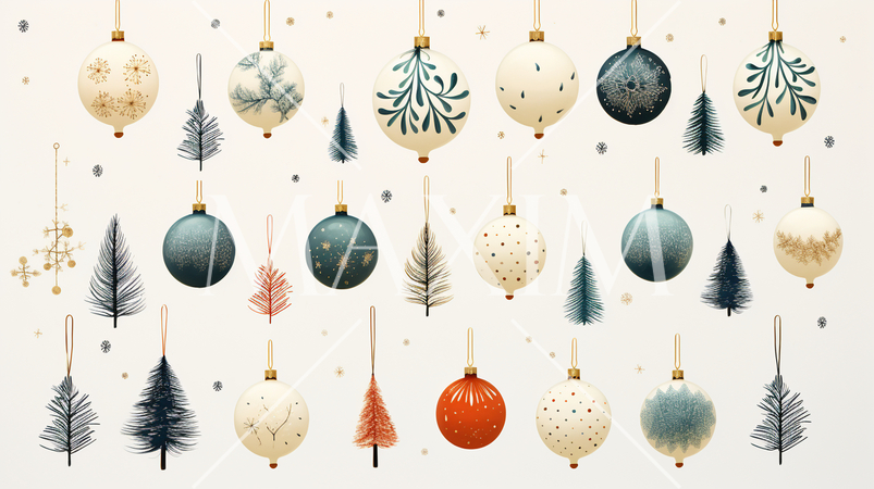 クリスマスツリーのオーナメント（飾り付け）の手書き風アイコンのリファレンスシート