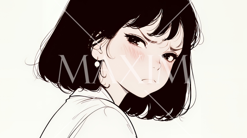 Noという表現を思いっきり顔に表しているる女性（シンプルな色使い）