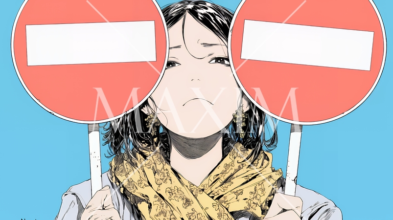 Noのレッドカードサインを出している女性