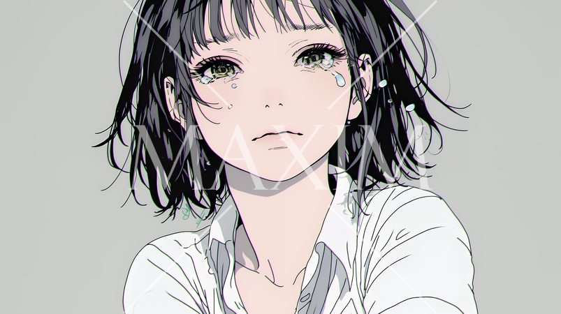 涙ぐむ制服姿の女子高生