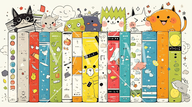 みんな本が大好き：読書週間や読書を促すためのかわいい挿絵・背景画