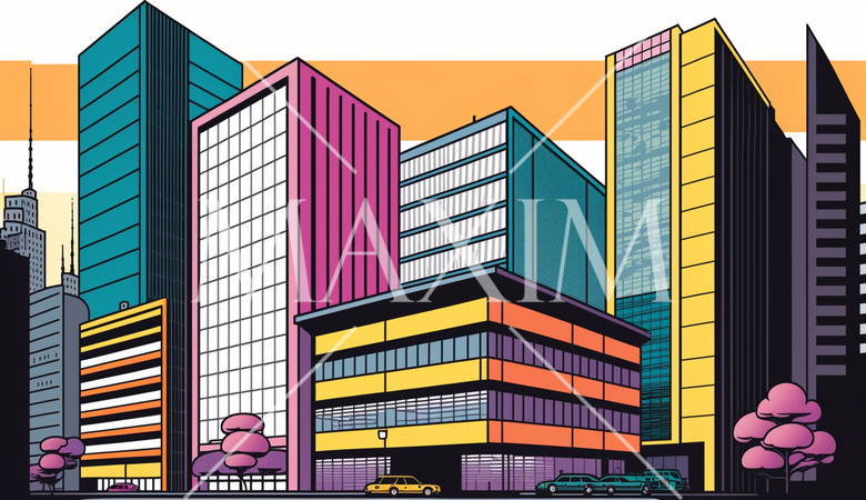東京のオフィス街の街並みをポップアートで表現