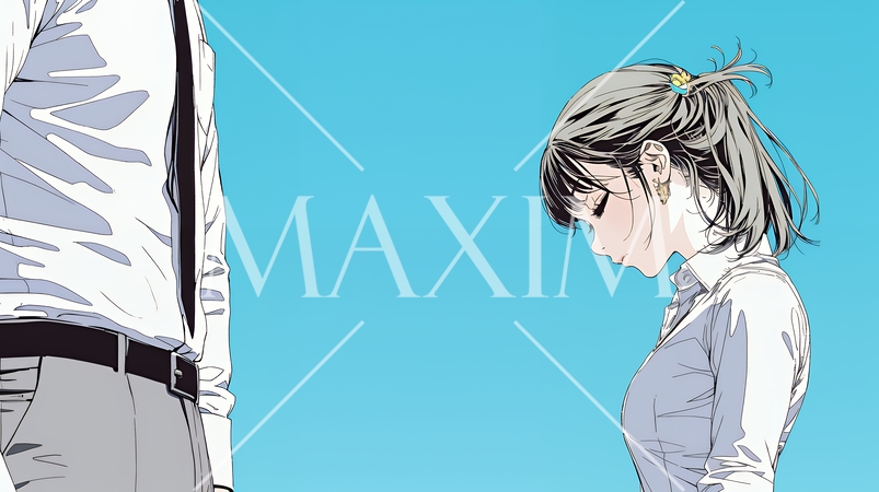 ミスやトラブルを反省して謝る若い女性｜申し訳なさそうな表情のビジネスイメージイラスト