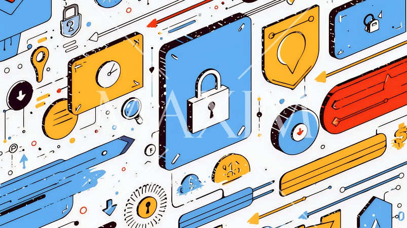 サイバーセキュリティ対策の重要性｜ロックとシールドで守る情報保護のビジネスバナー素材