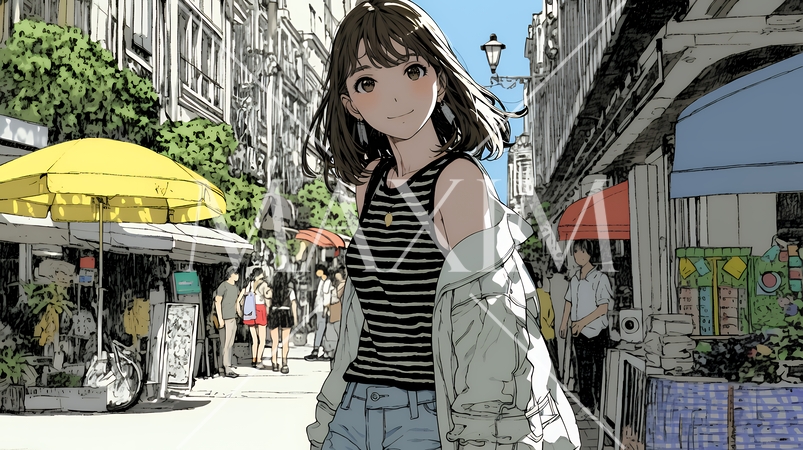 休みの日、自宅の近所を散歩している若い女性