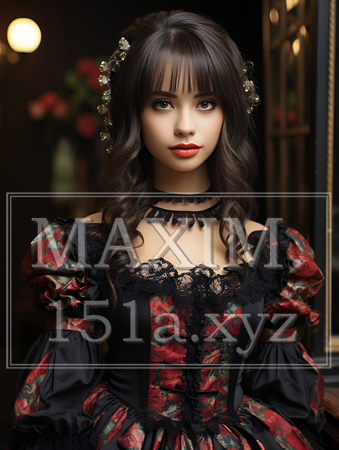 ゴシックロリータファッションの女性｜幻想的で美しいダークロマンティック・イラストポートレート（イラストID:819542-18072）
