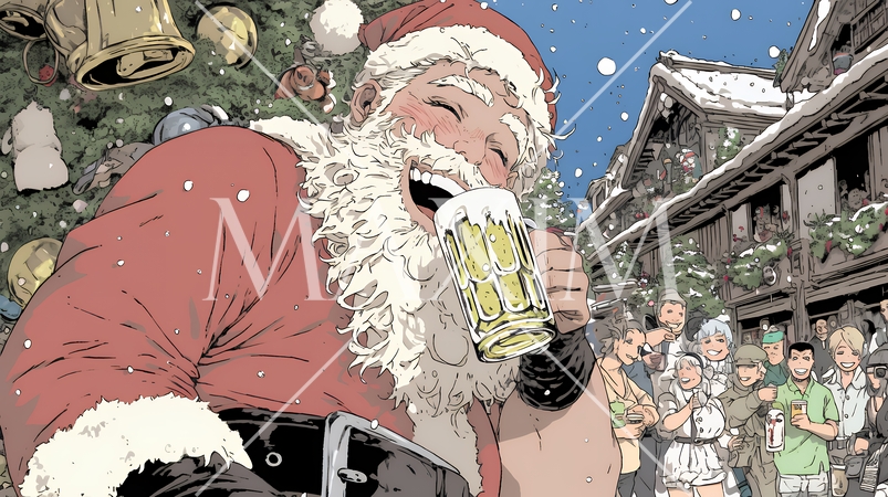 豪快にビールを飲んでいるサンタクロース