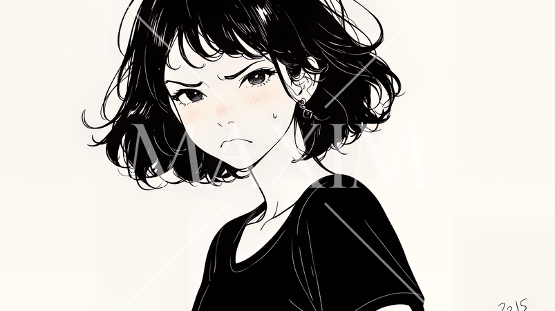 Noという表現を思いっきり顔に表しているる女性（シンプルな色使い）