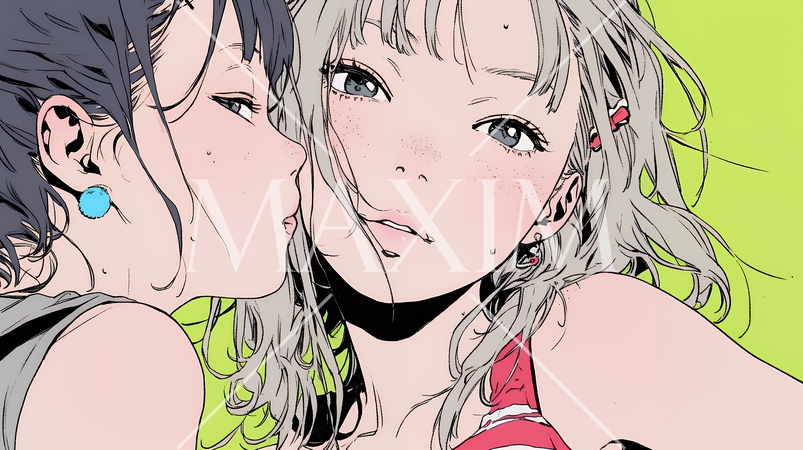 親しい女友達が決めポーズで写真撮影。