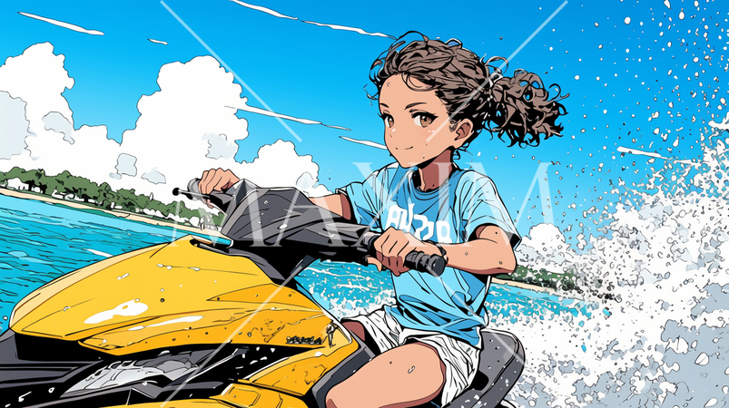 ジェットスキーに乗っている若い女性