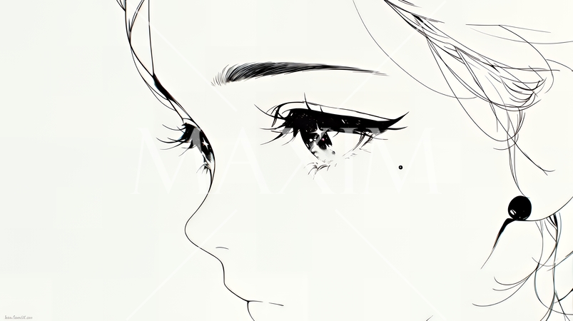 輝く瞳で見つめる好奇心旺盛な若い女性（シンプルな色使い）