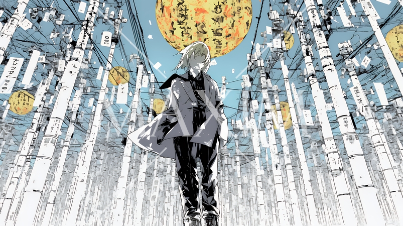 デジタルデータと日本人ビジネスウーマン｜AI・IT時代のテクノロジーイメージ（バイナリーコード）