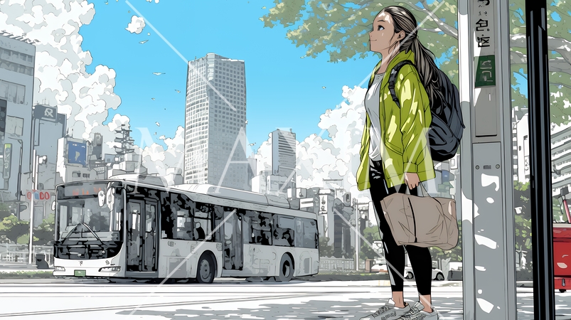 一人旅の旅先、街角で足を止めて道を確かめる若い女性