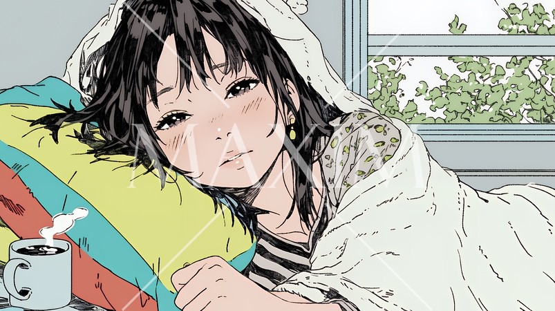 風邪でぐったりと寝込む、一人暮らしの女性