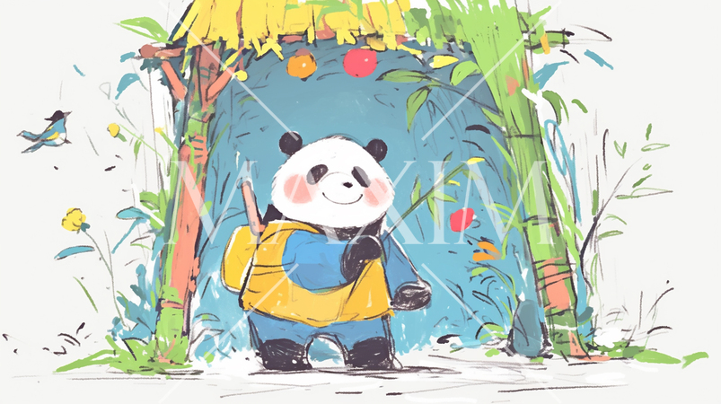 さようなら・元気でね！わたしたちのパンダ（クレヨン＋水彩画風）