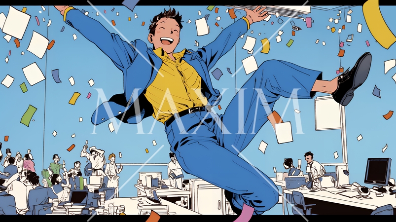 仕事が大成功で大喜びのビジネスパーソン