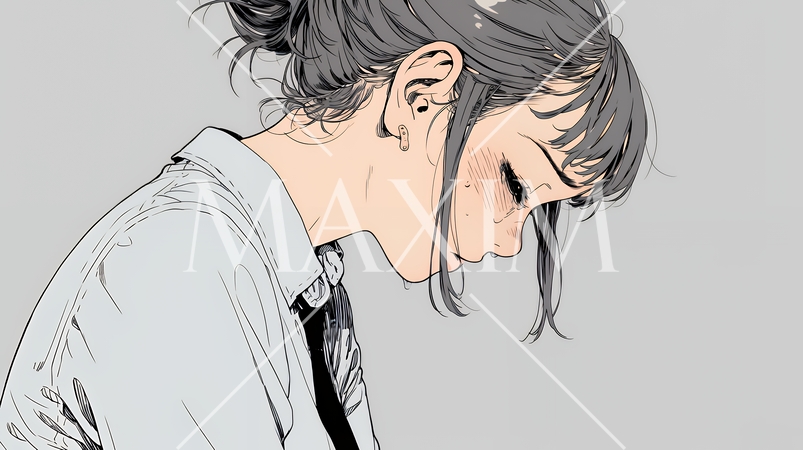 ミスやトラブルを反省して謝る若い女性｜申し訳なさそうな表情のビジネスイメージイラスト