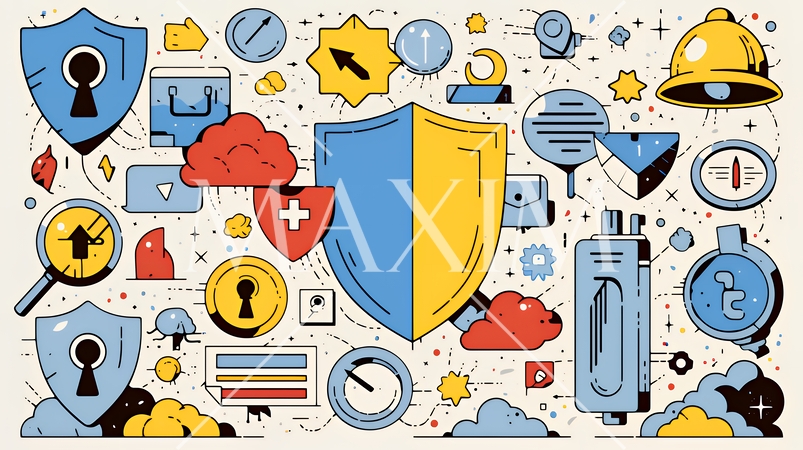 サイバーセキュリティ対策の重要性｜ロックとシールドで守る情報保護のビジネスバナー素材