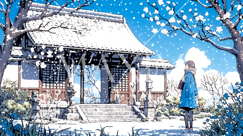 梅花と若い女性