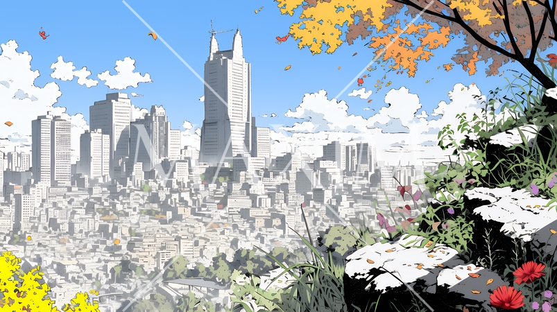 都市の町並みと青空