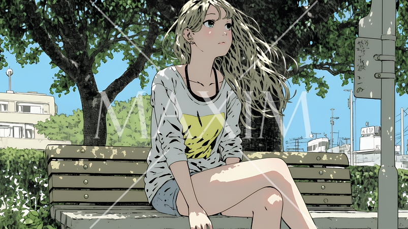 公園のベンチでひとり静かにくつろぐ若い女性