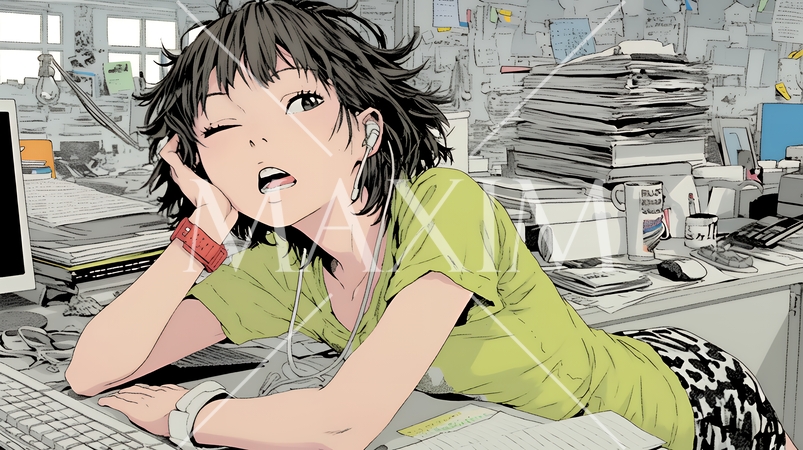 仕事中にあくびをしている若い女性