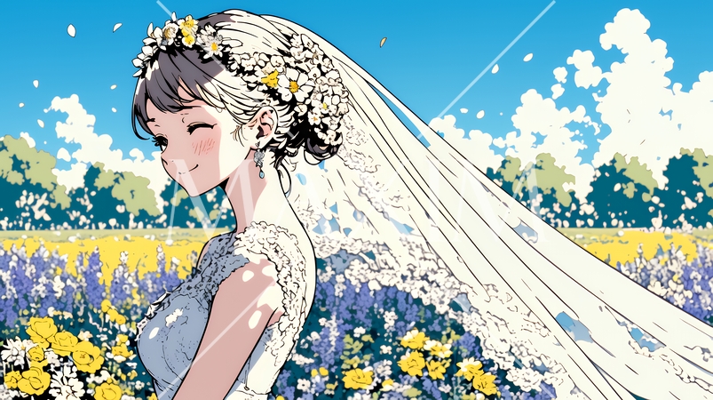 白いウェディングドレスを着ている花嫁：ジューンブライド