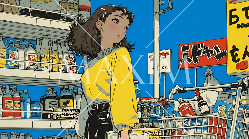 スーパーマーケットで買い物をしている女性