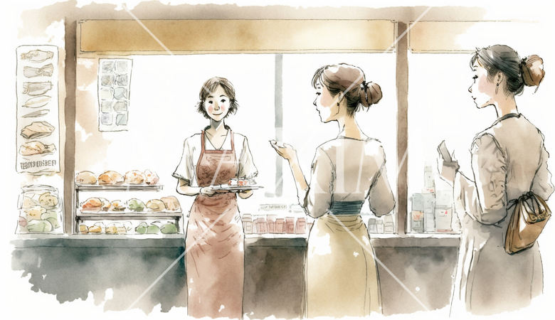 デパ地下の試食販売員とお客さん