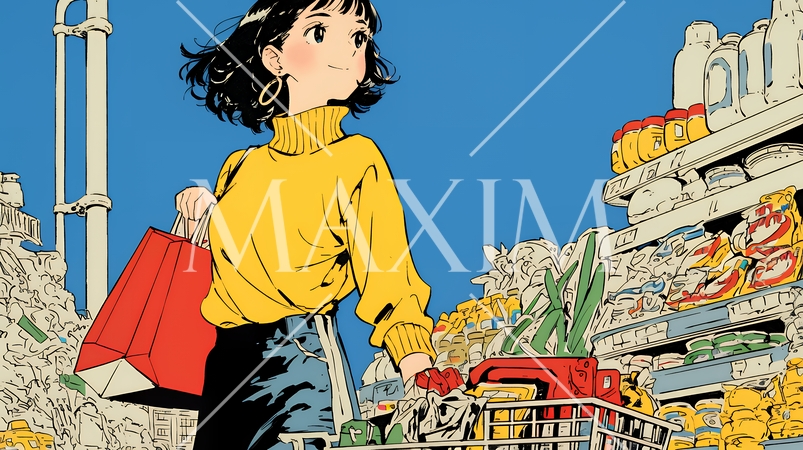 スーパーマーケットで買い物をしている女性