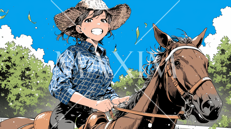 乗馬をしている若い女性