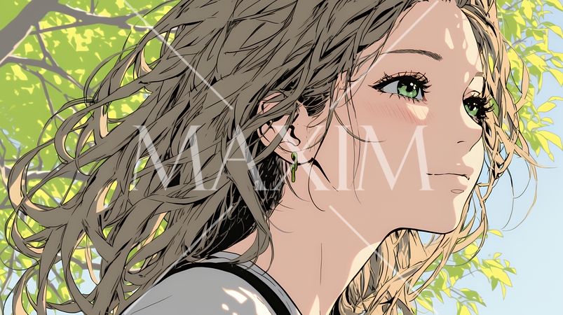 じっと遠くを見つめている若い女性